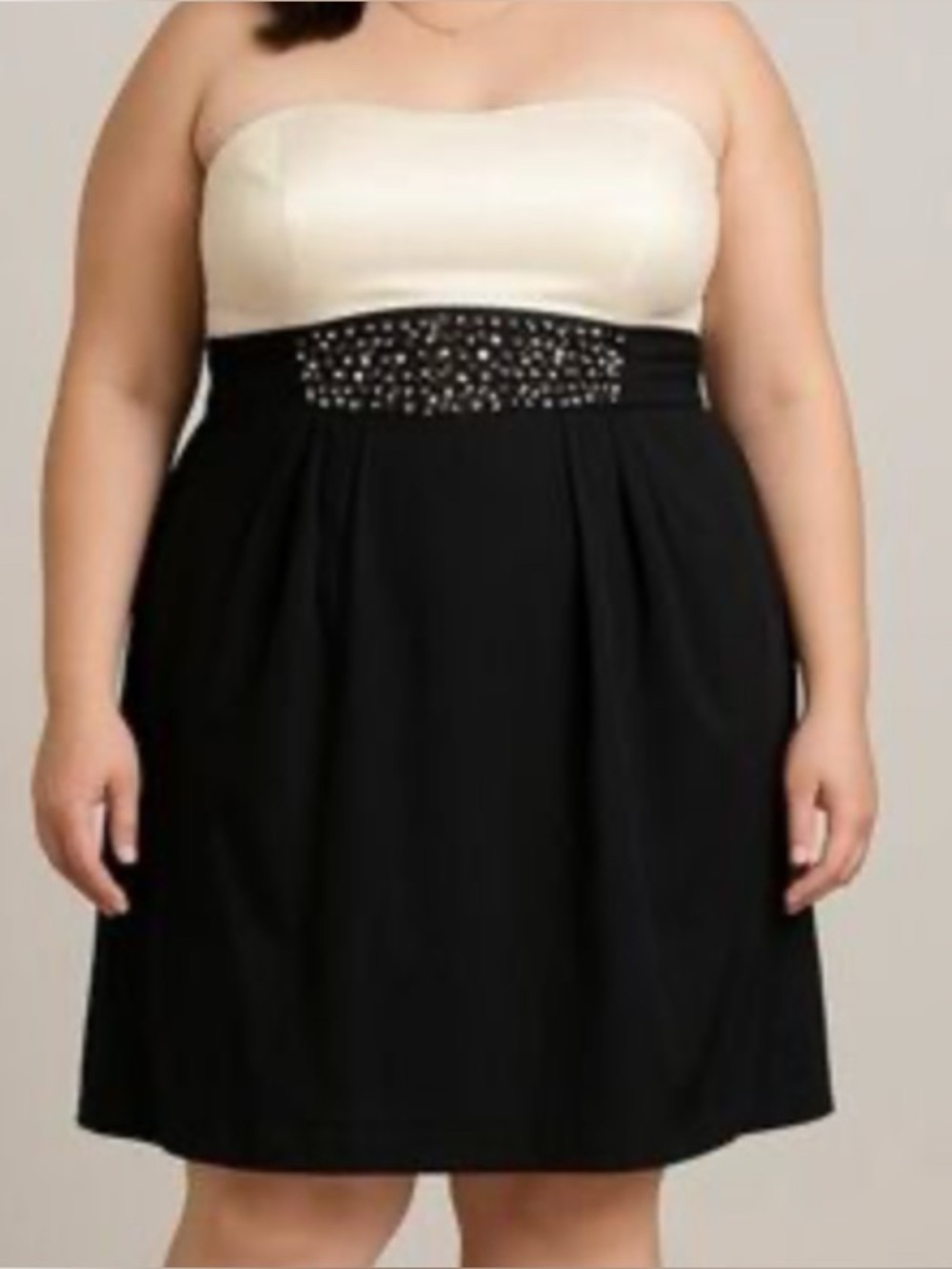 Torrid Black and Beige/Champagne Satin Strapless Cocktail Dress